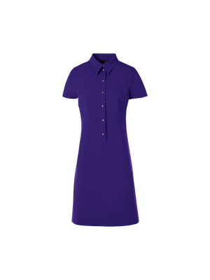 Designer Short-Sleeve Cotton-Silk Stretch Double-Face Polo Dress - purple
