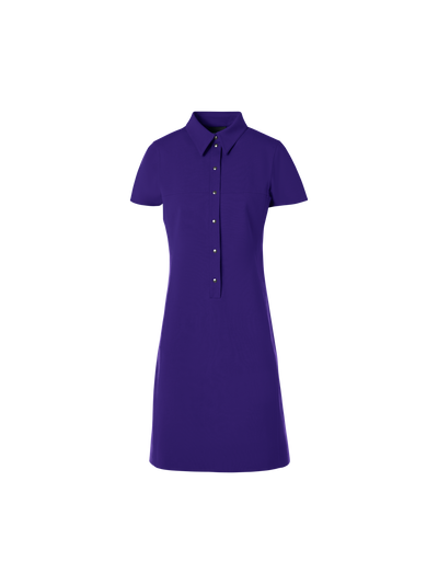 Designer Short-Sleeve Cotton-Silk Stretch Double-Face Polo Dress - purple