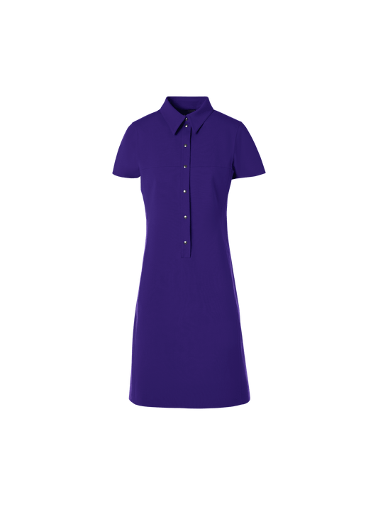 Designer Short-Sleeve Cotton-Silk Stretch Double-Face Polo Dress - purple