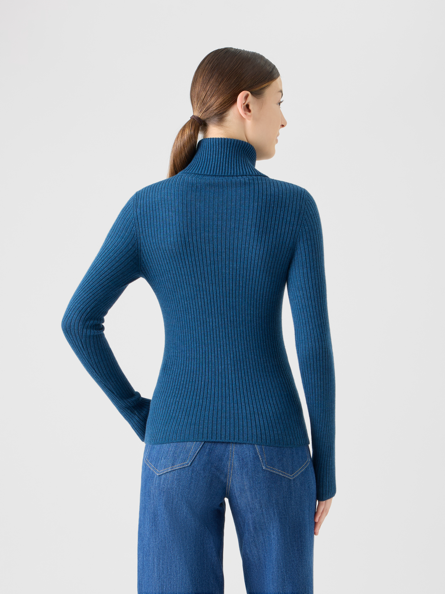 Designer Sailor Collar Merino Wool Rib Half-Zip Sweater - blue 