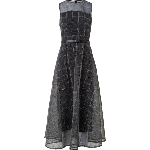 Fit and Flare Squares on Tulle Midi Dress