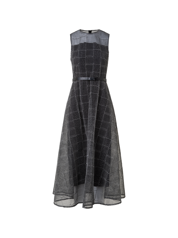 Fit and Flare Squares on Tulle Midi Dress black-ecru / 8 Fit and Flare Squares on Tulle Midi Dress black-ecru / 8