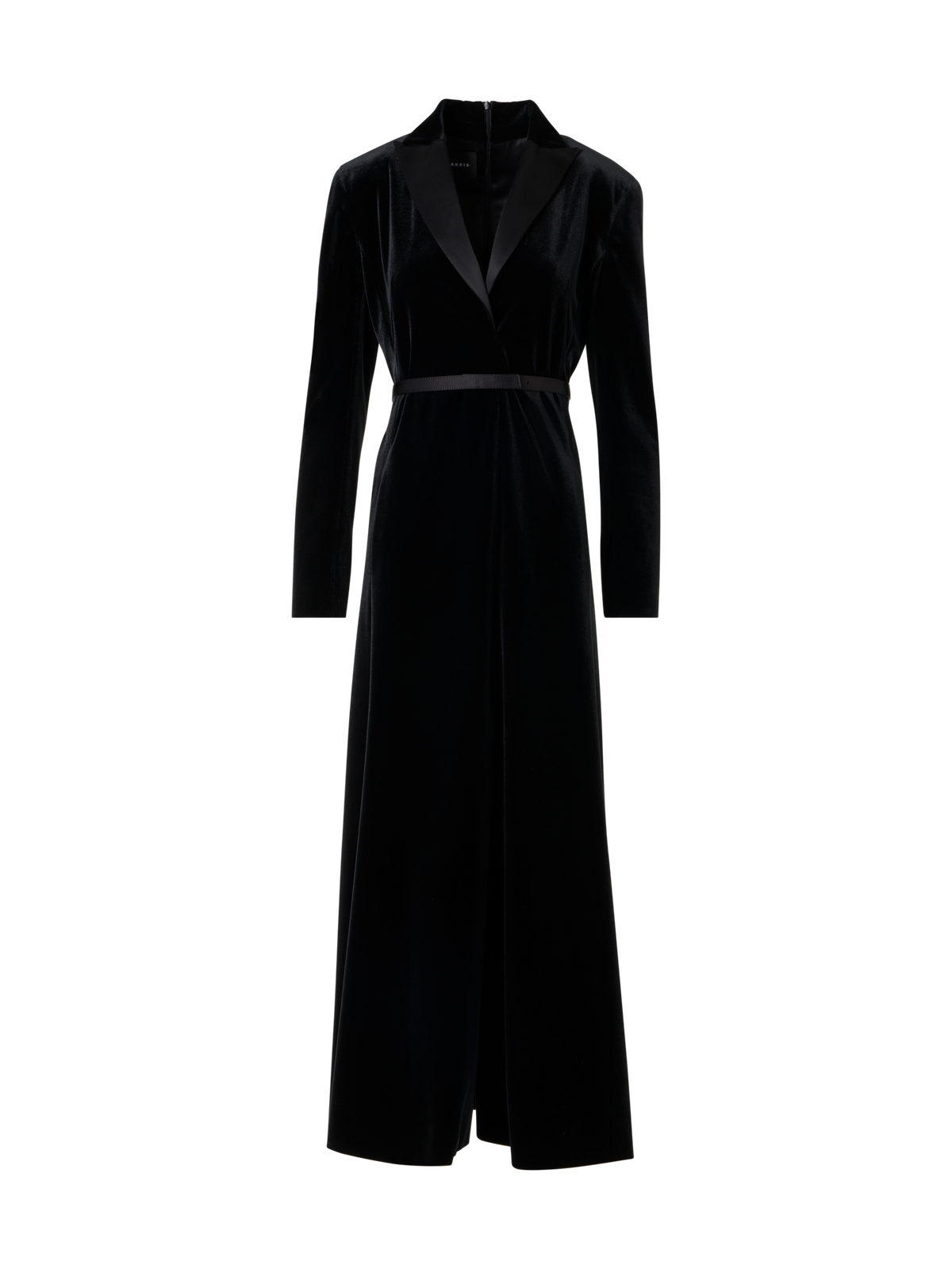 Designer Velvet Midi Dress with Satin Lapel - black