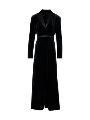 Designer Velvet Midi Dress with Satin Lapel - black