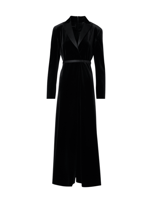 Designer Velvet Midi Dress with Satin Lapel - black