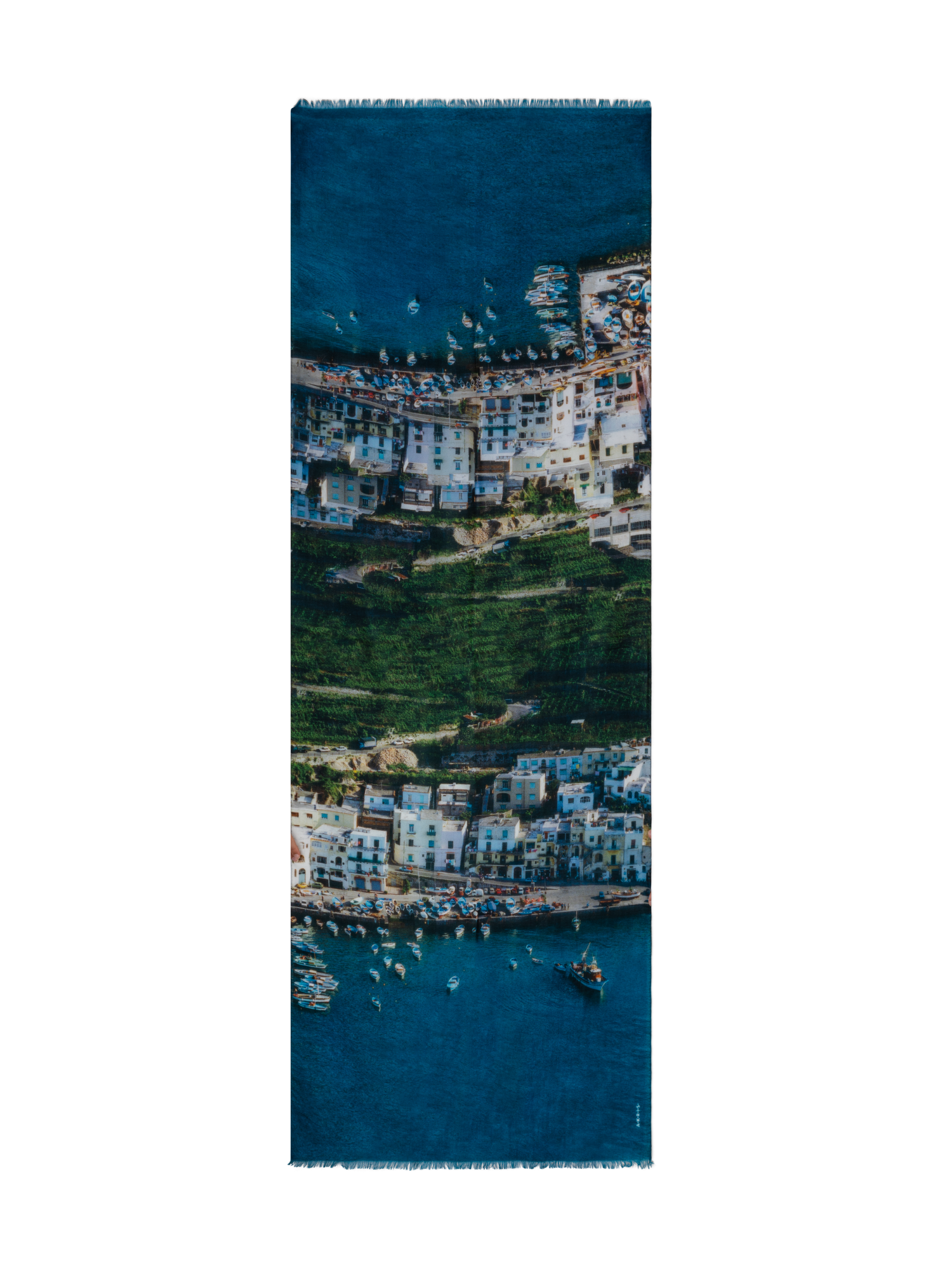 Designer Cashmere Silk Scarf with Marina Grande Print - blue - multicolor