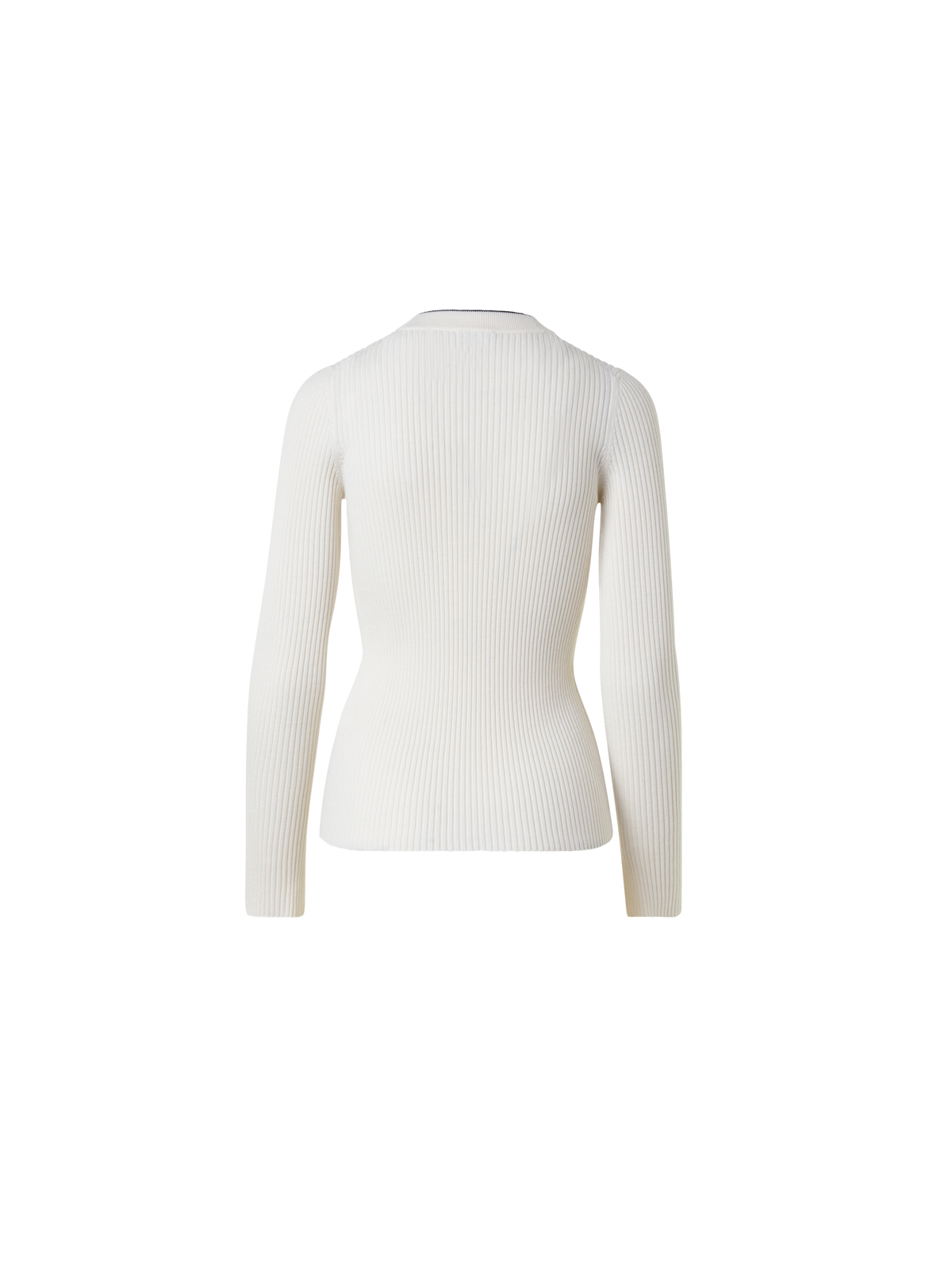 Designer Ribbed Merino Wool Sweater with Contrast Stripe - multicolor - ecru - white