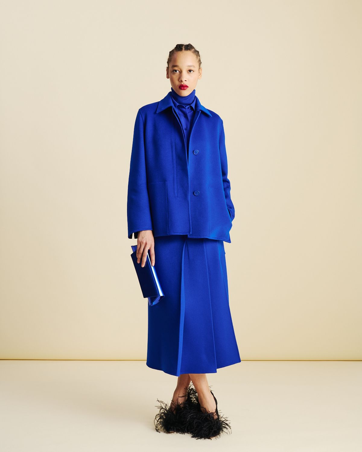 Designer Long Cashmere Double-Face Shirt Jacket - blue #editorial