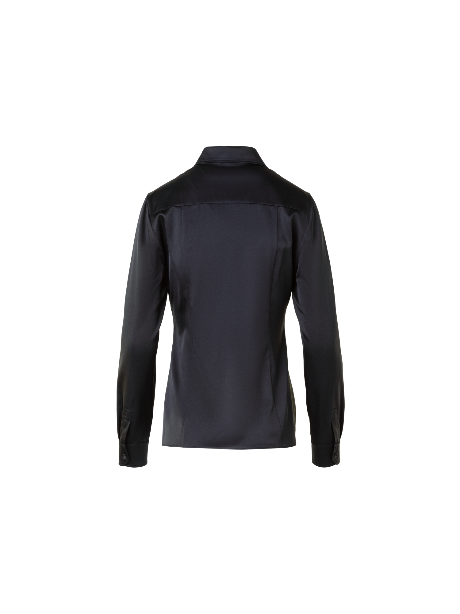 Designer Stretch Silk Satin Shirt Blouse - black - neutral