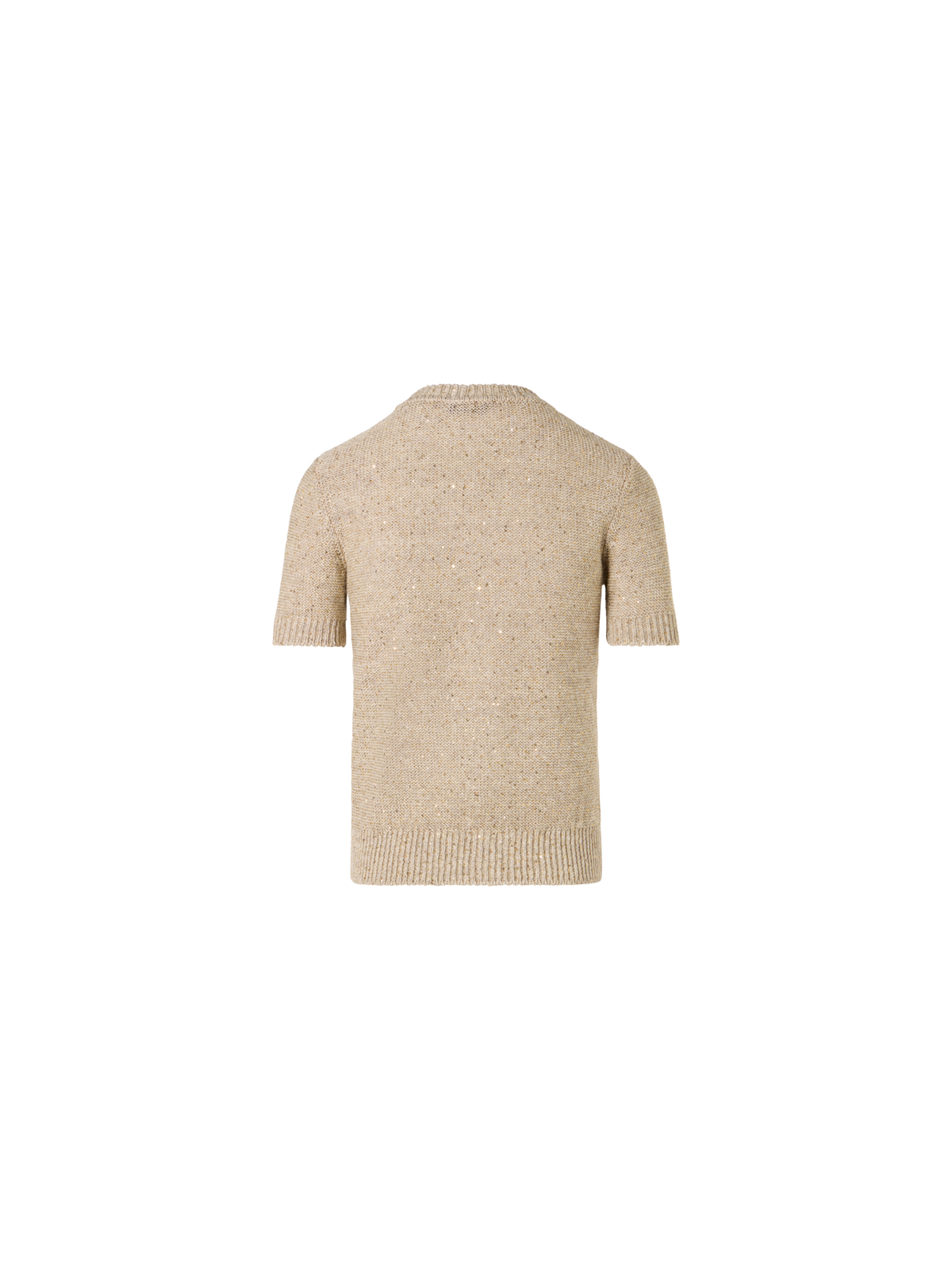 Designer Short-Sleeve Linen Cotton with Micro Sequins Knit Sweater - beige