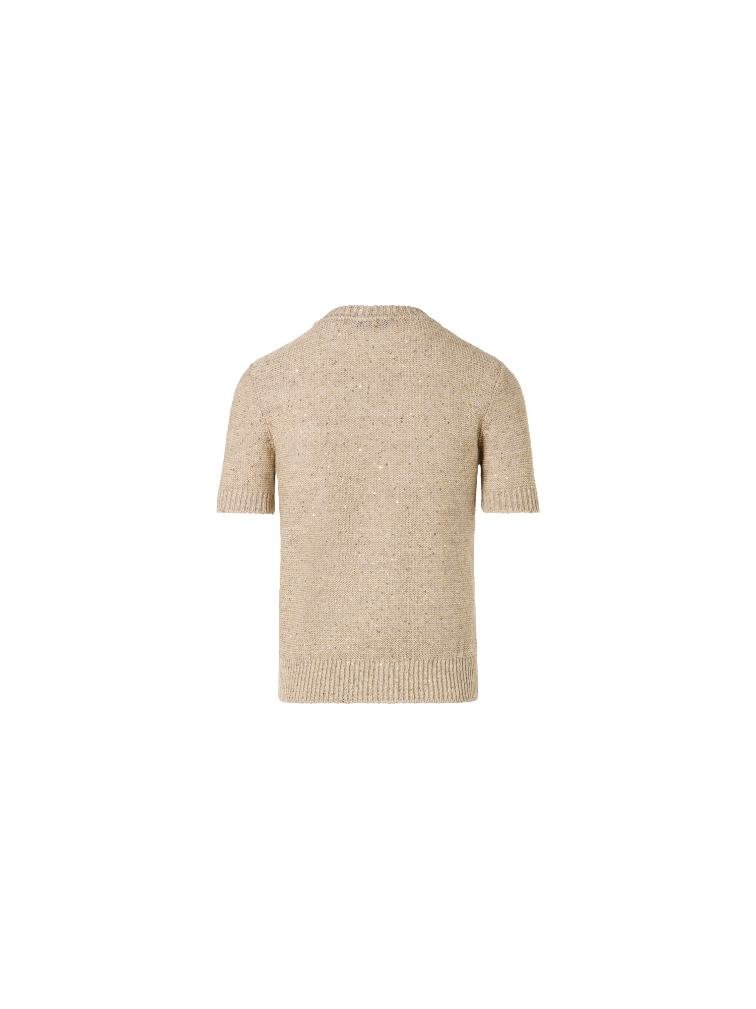 Designer Short-Sleeve Linen Cotton with Micro Sequins Knit Sweater - beige