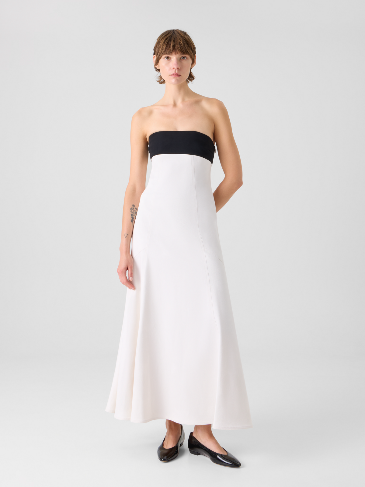 Designer Strapless Denim Midi Dress - ecru