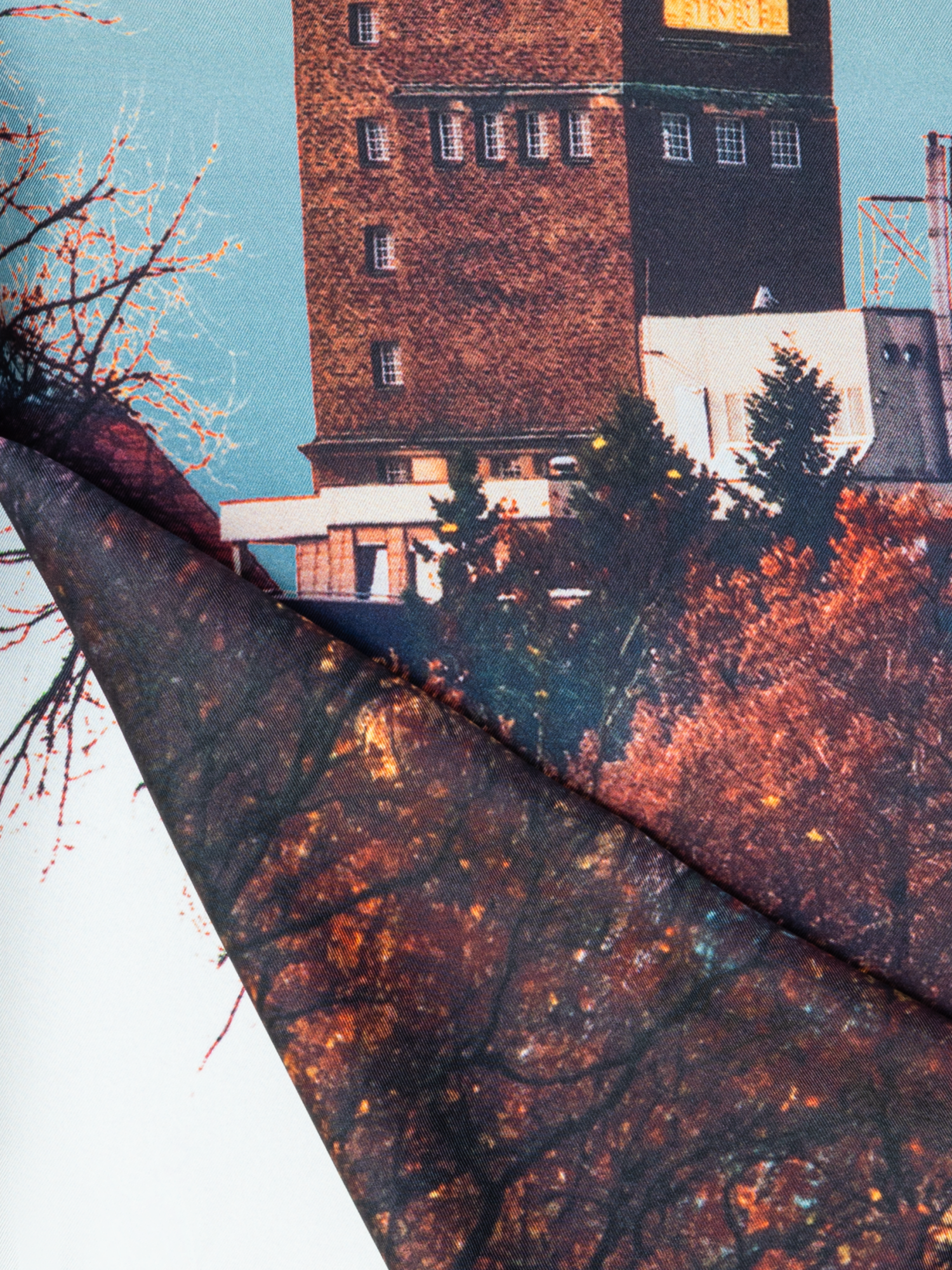 Designer Scarf in Silk with Wedding Tower Print - multicolor