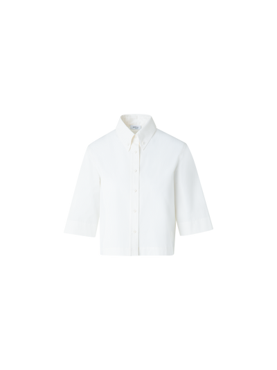 Designer Boxy Short-Sleeve Cotton Blouse - neutral - ecru - white