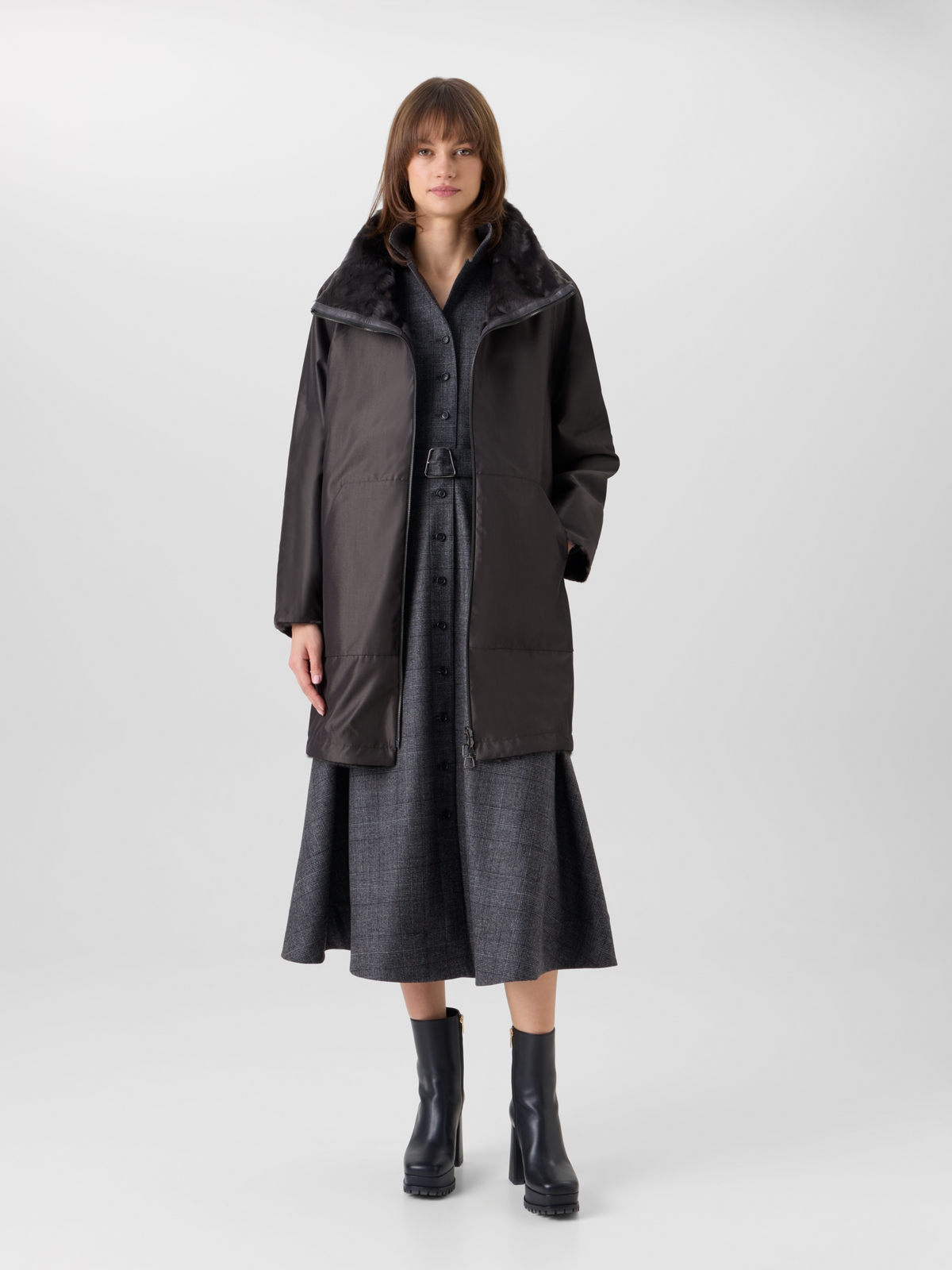 Designer Shearling Parka Reversible to Silk - grey #editorial