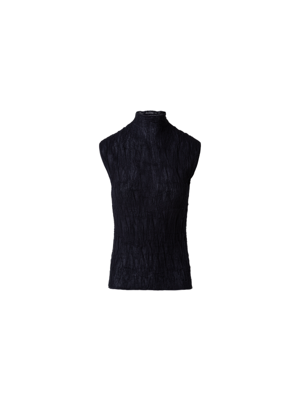Designer Cotton Blend Knit Top with Asagao 3D Jacquard - black