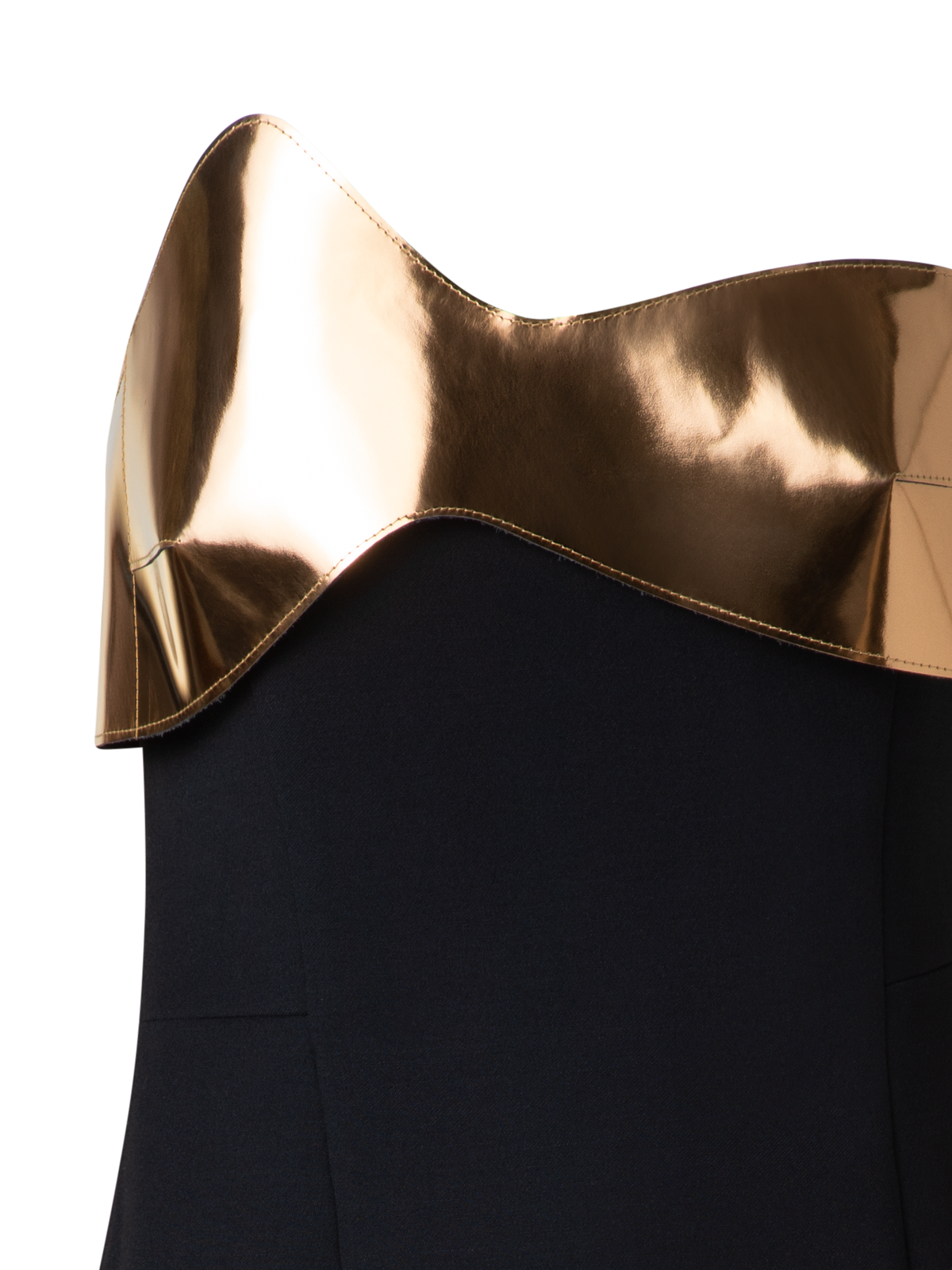 Designer Midi Cocktail Dress with Gold Leather Highlight - black