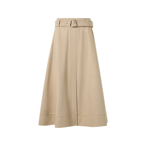 Flared A-Line Midi Skirt in Cotton Denim