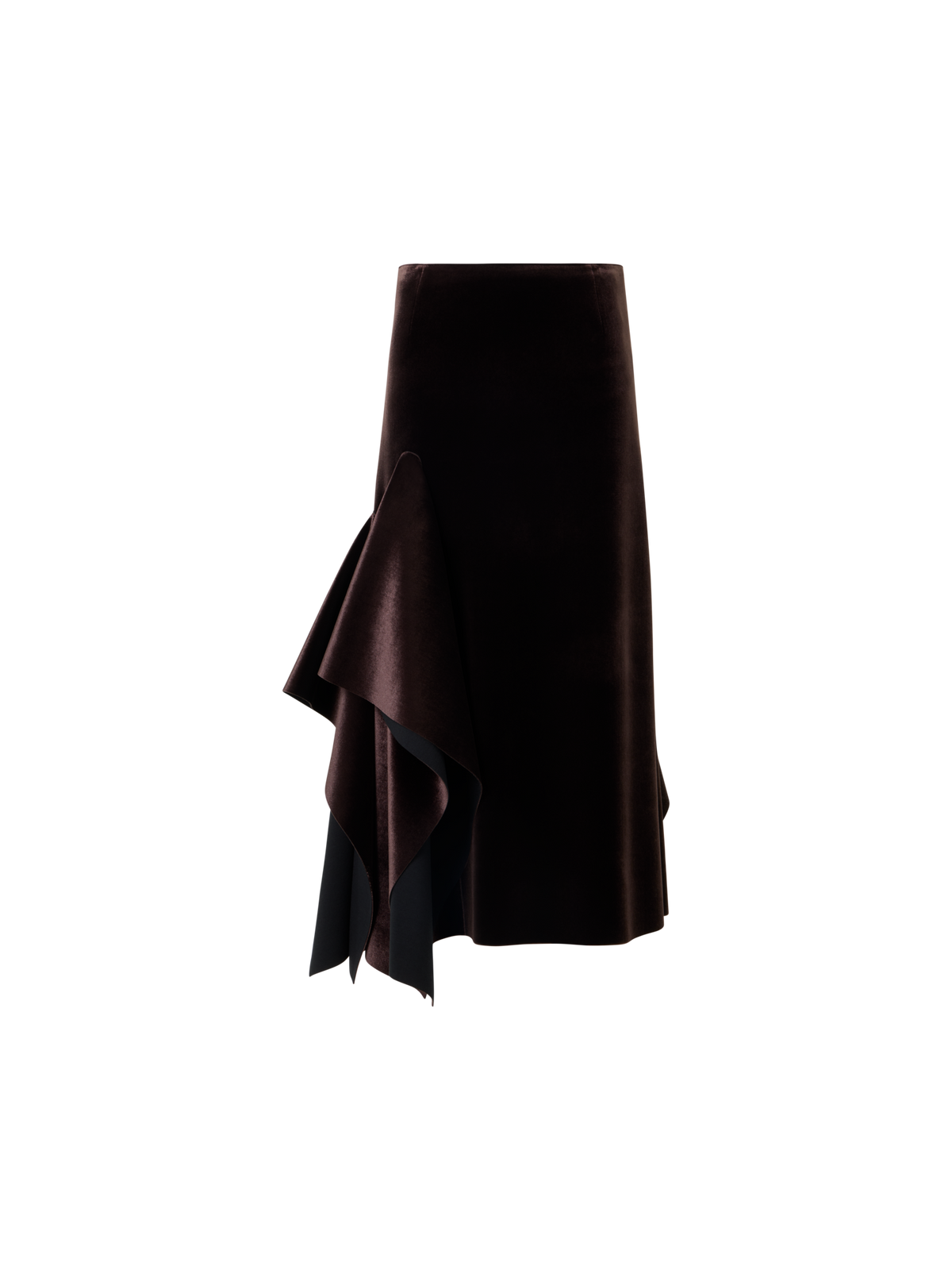 Designer Asymmetrical Velvet Neoprene Midi Skirt - wine