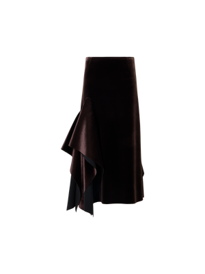 Designer Asymmetrical Velvet Neoprene Midi Skirt - wine