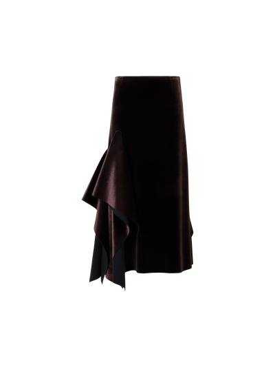 Designer Asymmetrical Velvet Neoprene Midi Skirt - wine