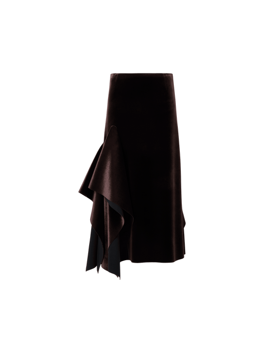Designer Asymmetrical Velvet Neoprene Midi Skirt - wine