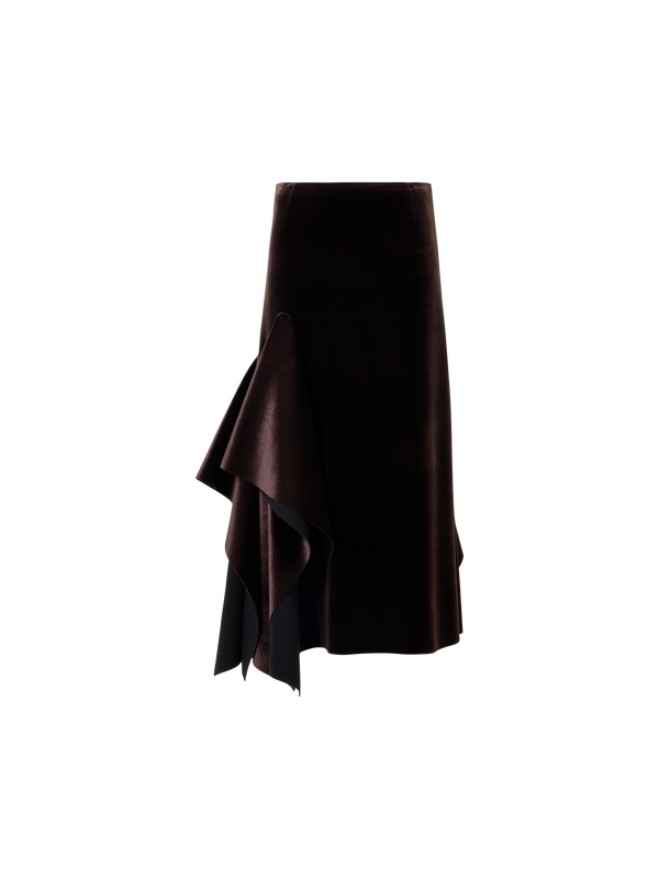 Designer Asymmetrical Velvet Neoprene Midi Skirt - wine