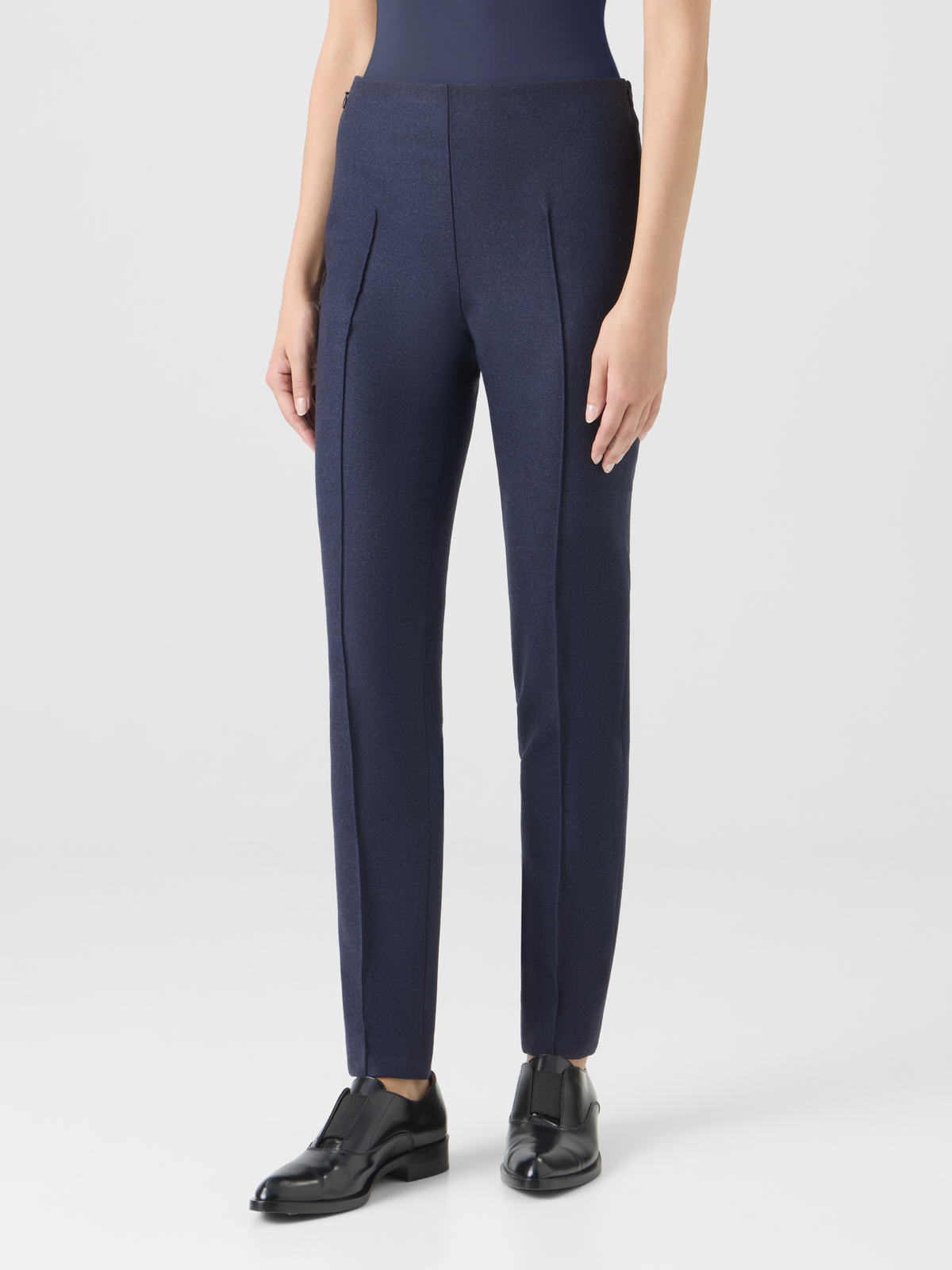 Designer Slim Wool Stretch Flannel Pants - black #editorial