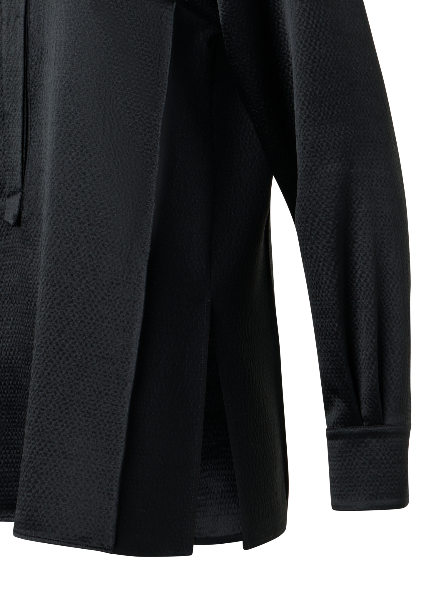 Designer Sleek Tunic Blouse in Hammered Silk Wool Satin - black