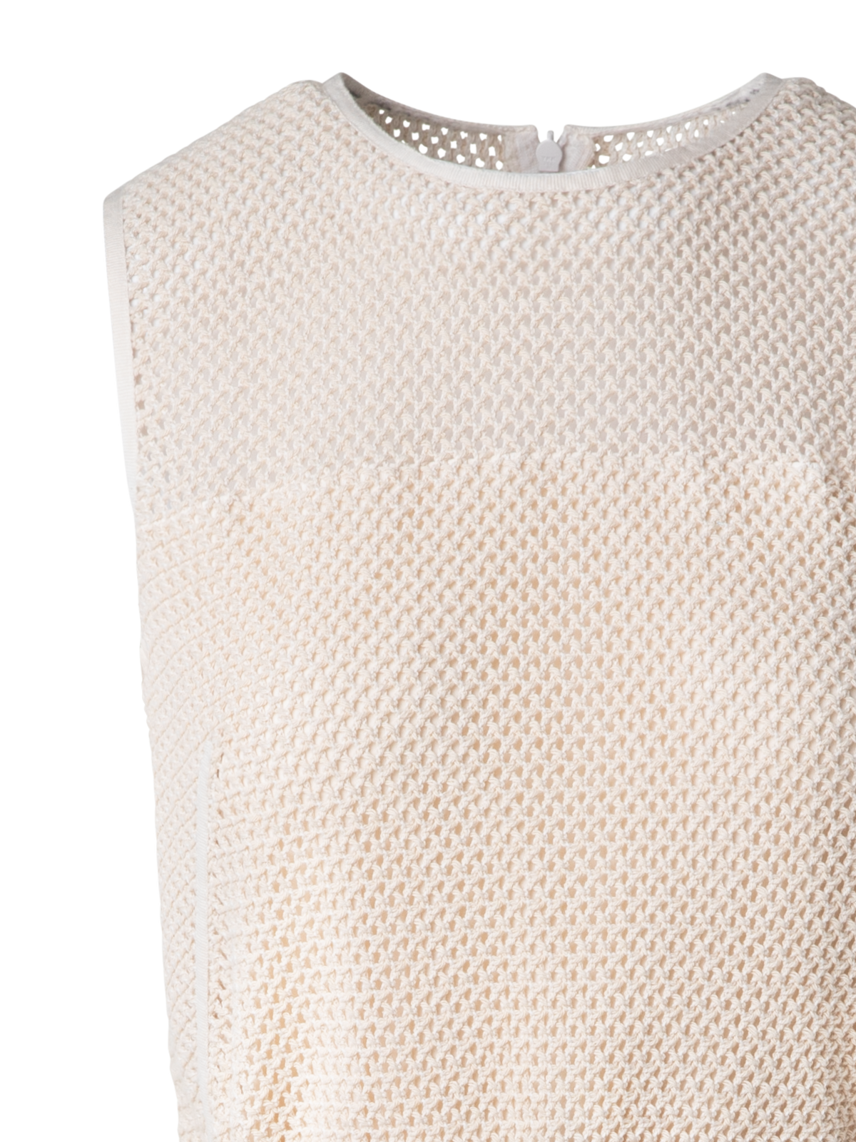 Designer Midi Dress in Cotton Mesh with Fringes - neutral - pastel - beige