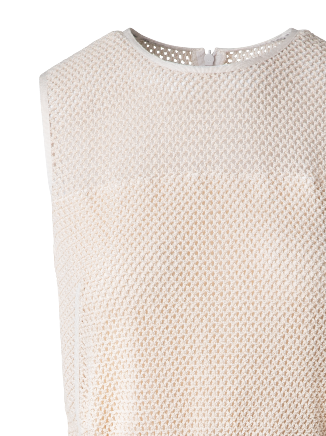 Designer Midi Dress in Cotton Mesh with Fringes - neutral - pastel - beige