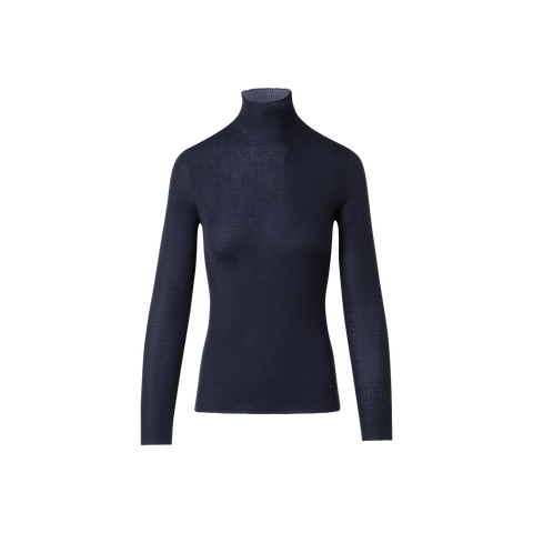 Fine Rib Cashmere Silk Mock Neck Pullover