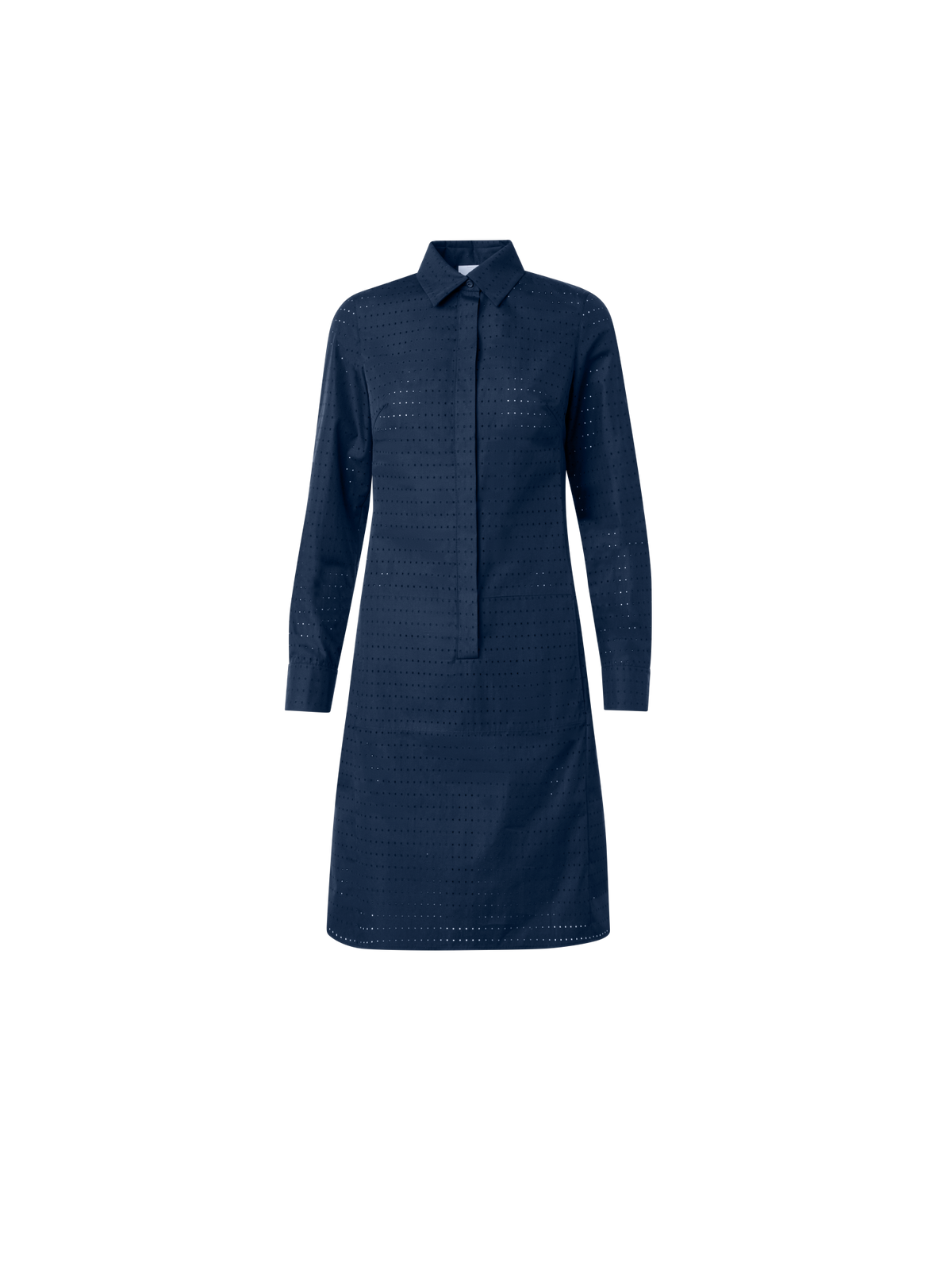 Designer Perforated Pin Dot Cotton Poplin Dress - navy - blue