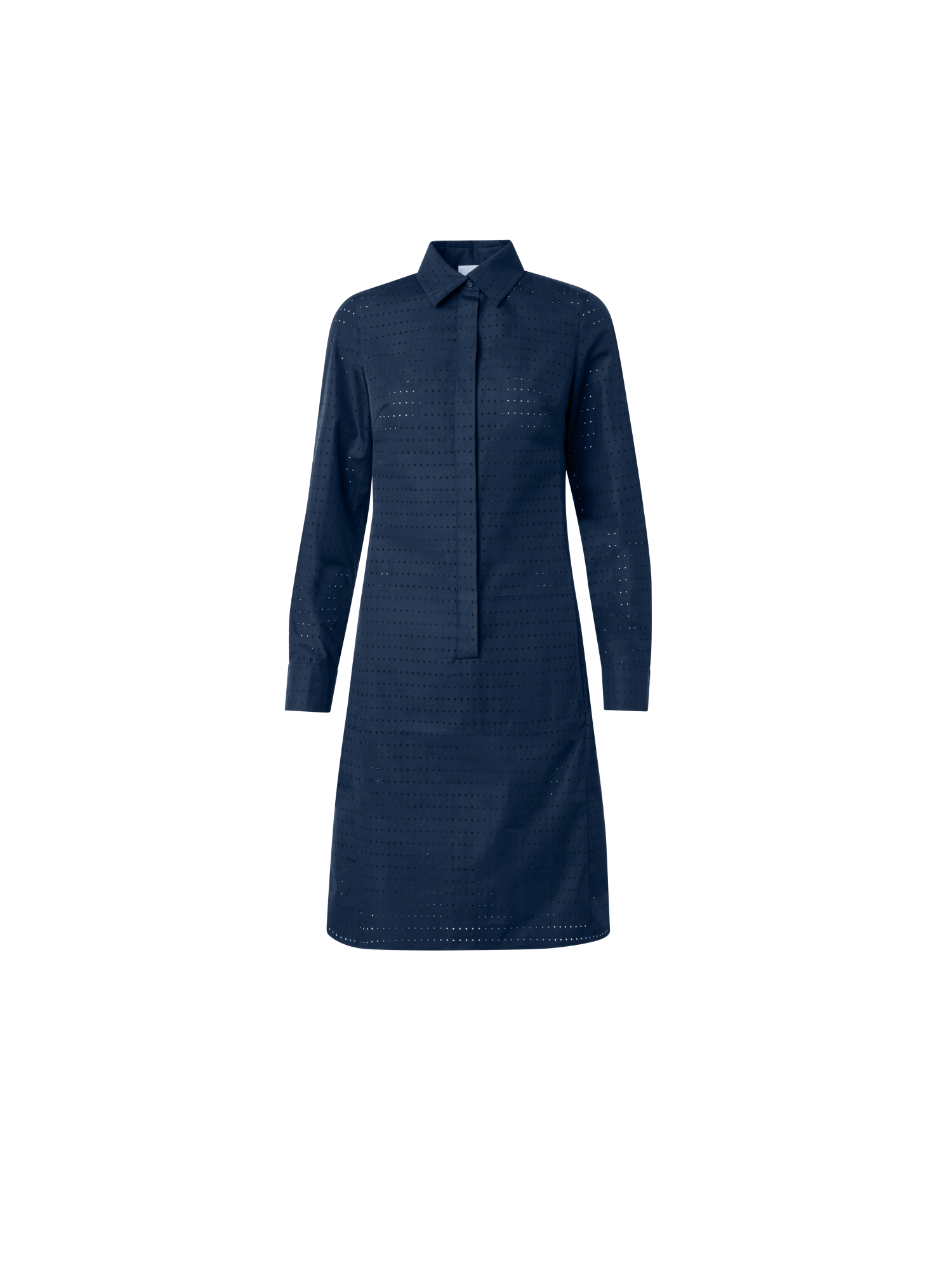 Designer Perforated Pin Dot Cotton Poplin Dress - navy - blue