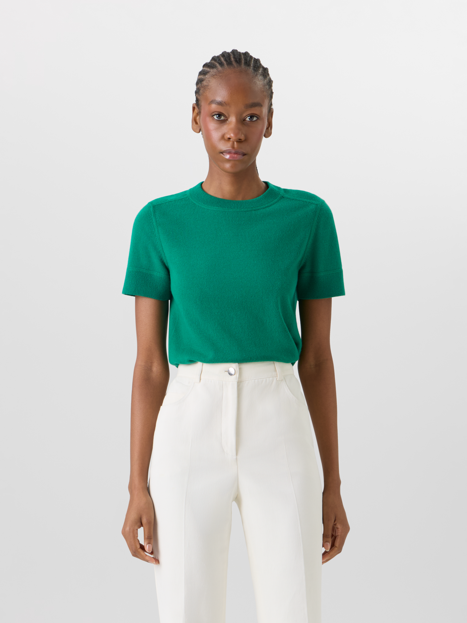 Designer Short-Sleeve Cashmere Knit Sweater - green 