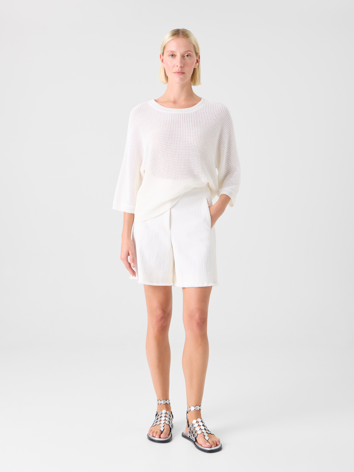 Designer Filia Cotton Stretch Denim Bermuda Shorts - white #editorial