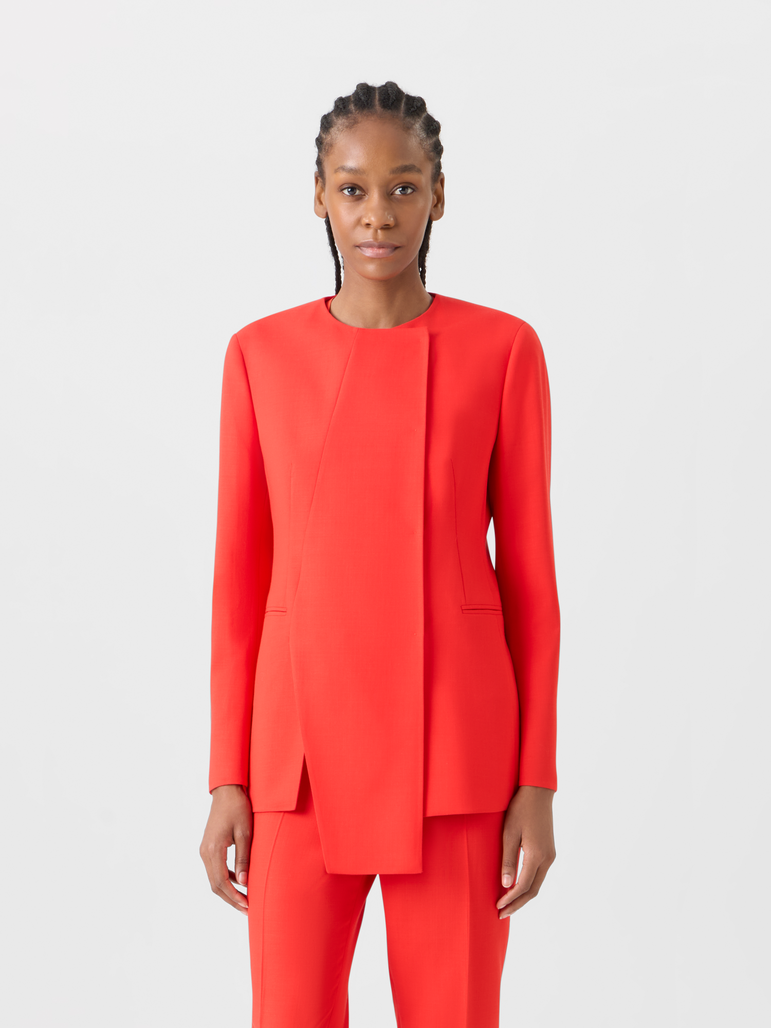 Designer Hemil Fitted Jacket with Polygon Patchwork - red 