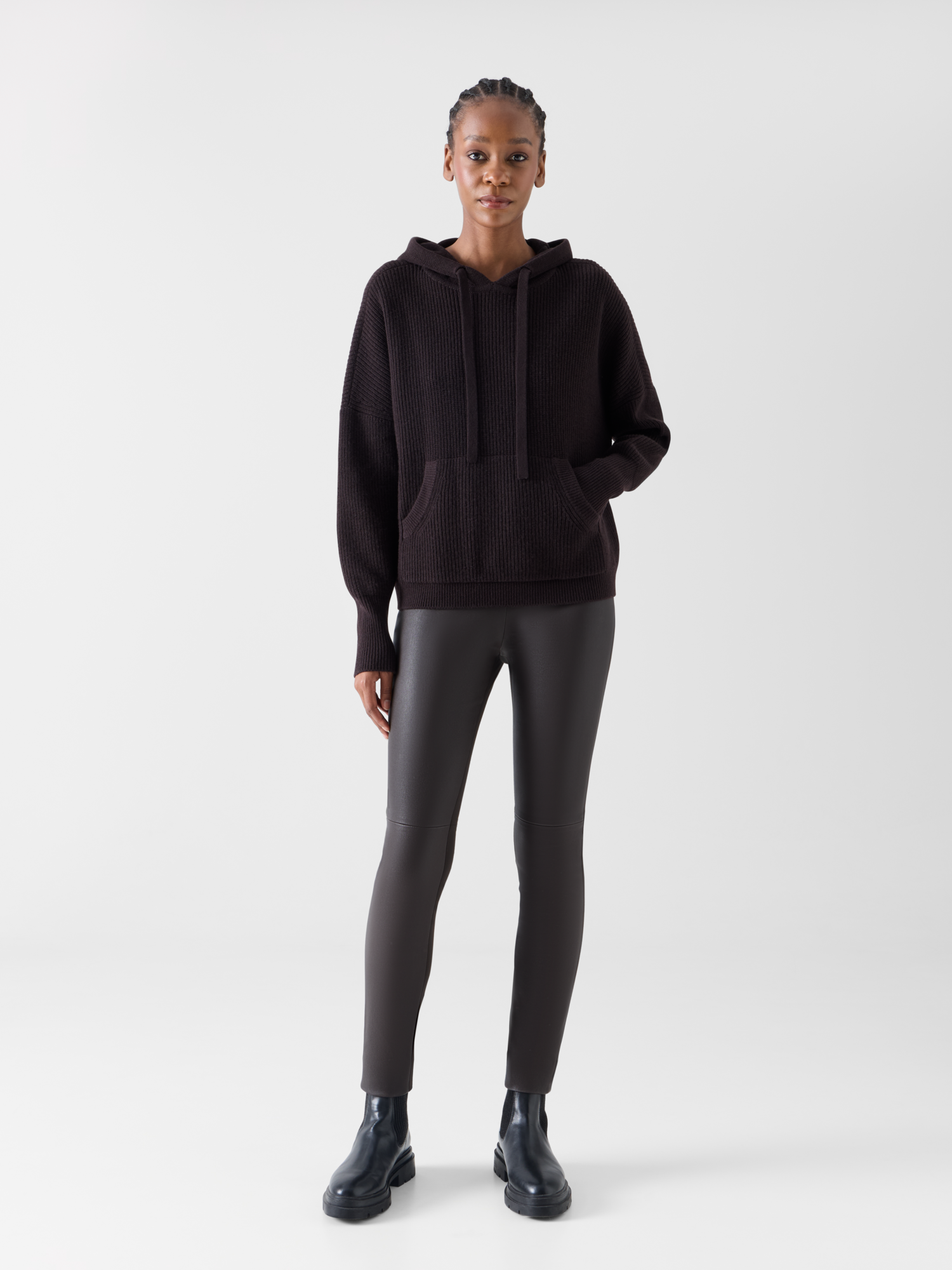 Designer Skinny Pants in Lamb Nappa Leather Front and Jersey Back - brown 