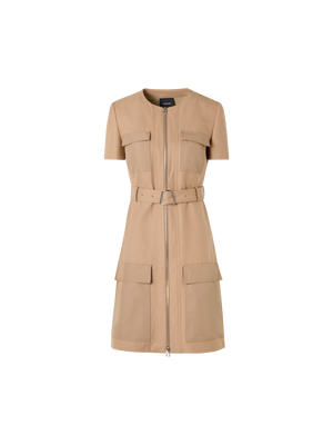 Designer Short-Sleeve Cotton Double-Face Dress - beige