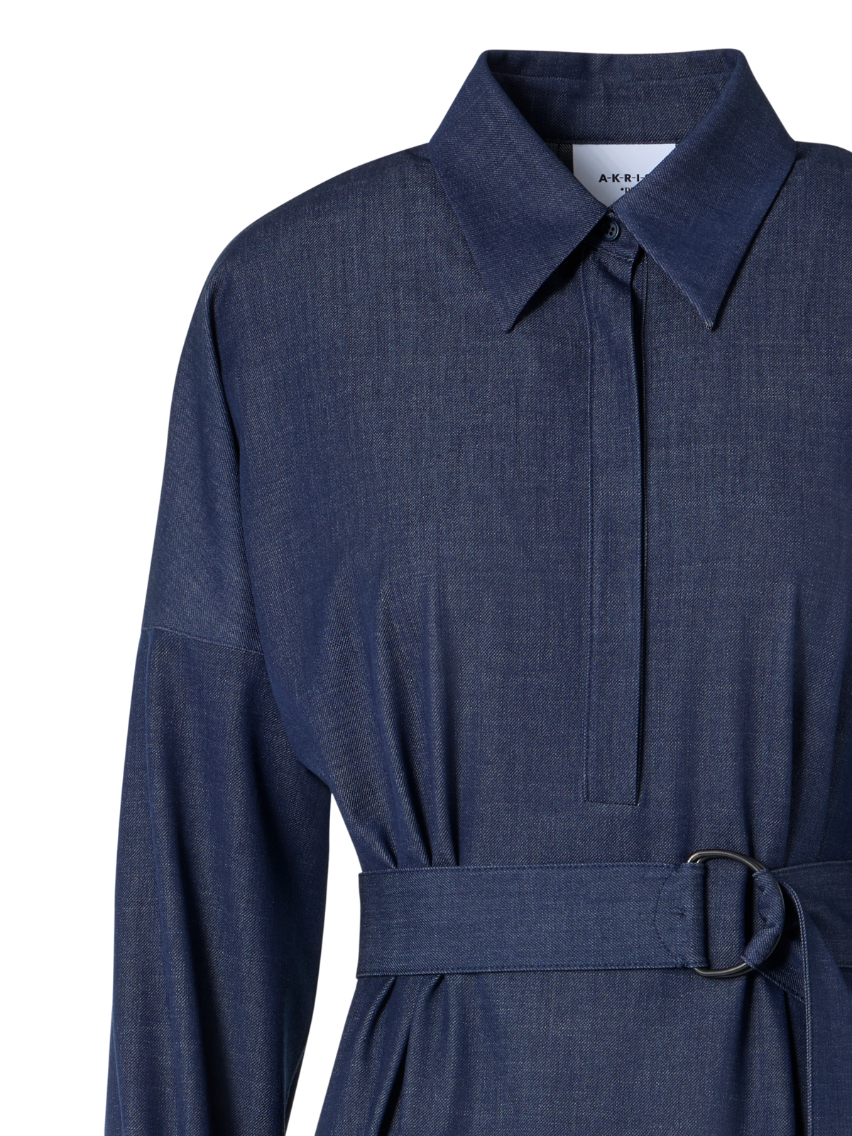 Designer Fluid Denim Midi Dress with Handkerchief Hem - navy