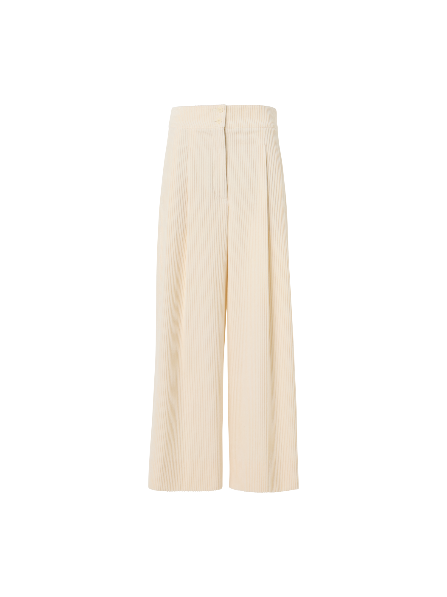 Designer Cropped Wide Pleated Pants in Cotton Corduroy - ecru