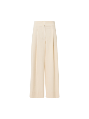 Designer Cropped Wide Pleated Pants in Cotton Corduroy - ecru