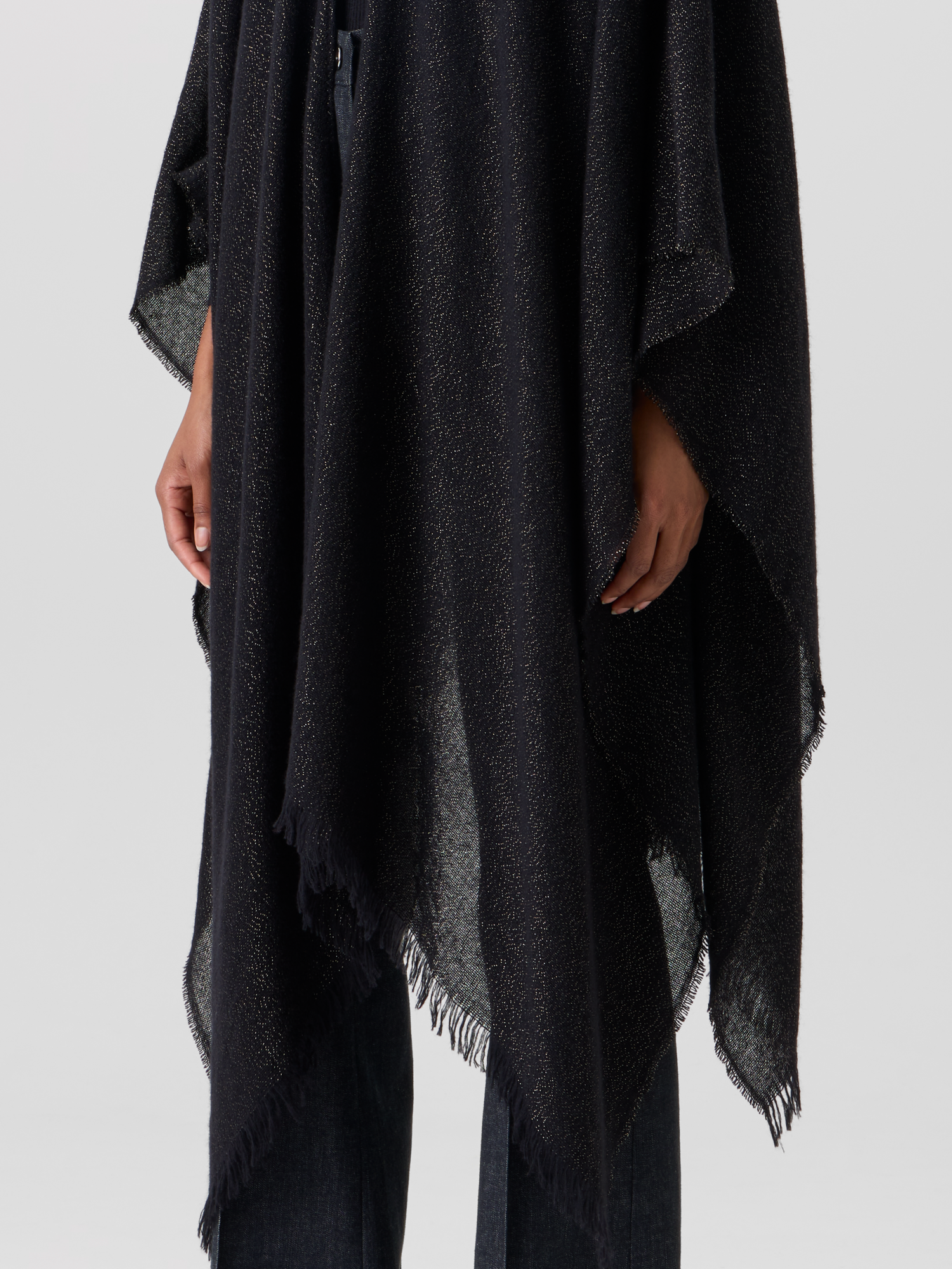 Designer Wool Cashmere Lurex Cape Scarf - multicolor - gold - black 