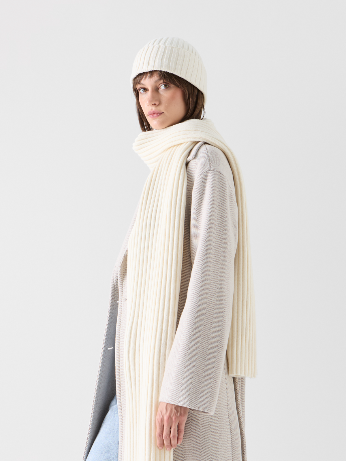Designer Wool Cashmere Scarf - white 