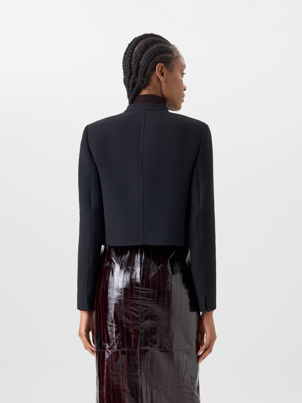 Designer Short Wool Double-Face Jacket with Gold Buttons - black 