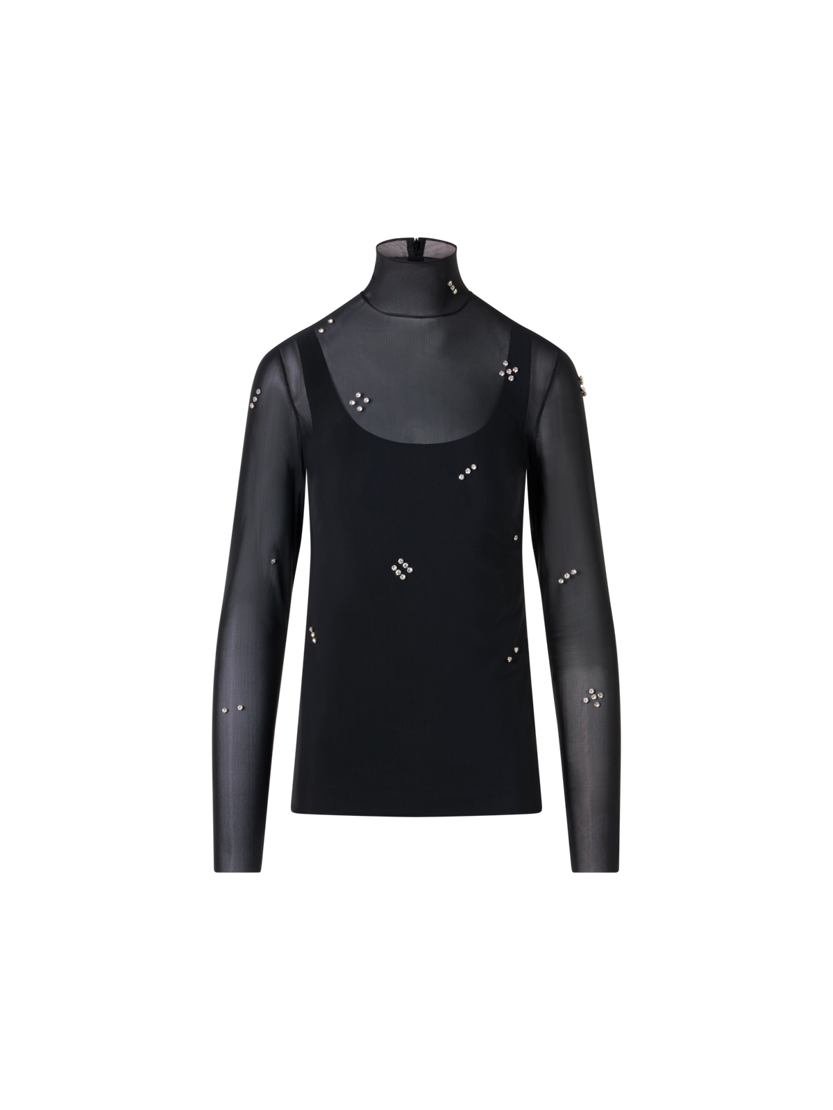 Designer Tulle Blouse with Diamond Dice Dot Embellishment - black