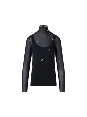 Designer Tulle Blouse with Diamond Dice Dot Embellishment - black