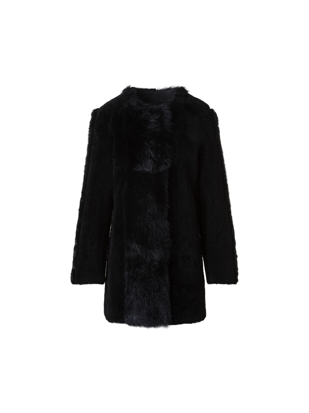 Designer Straight Patchwork Shearling Short Coat - black - neutral