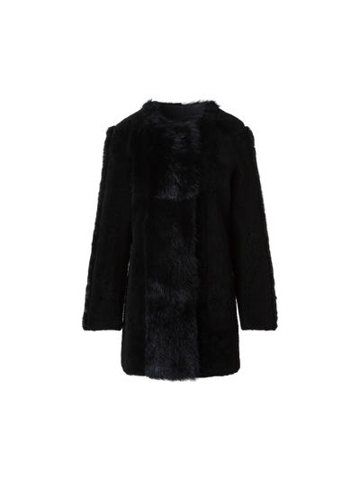 Designer Straight Patchwork Shearling Short Coat - black - neutral