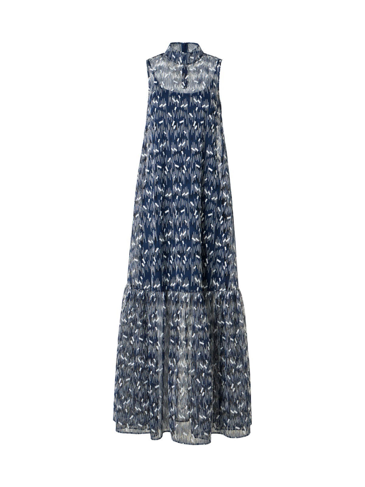 Designer Scribble Dot Embroidered Midi A-Line Dress - blue